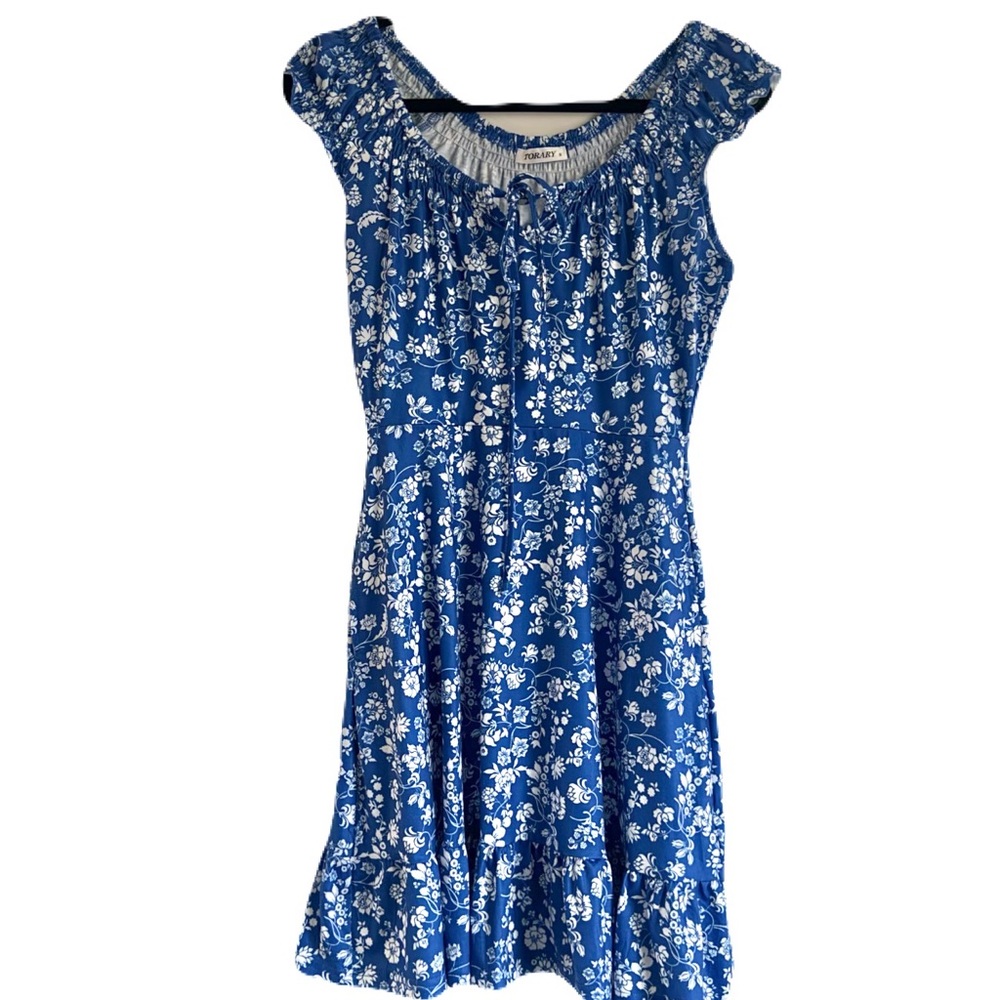 Trary Blue and White Floral Dress Size Small